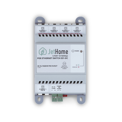 Ethernet коммутатор на DIN-рейку с passive POE out. 10/100 Мбит/с, 5 портов - JetHome ES1  DC 9v~56v