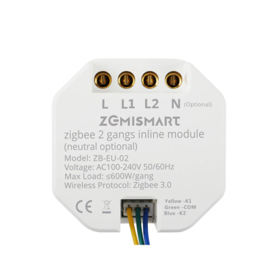 Zigbee 2 gangs inline module