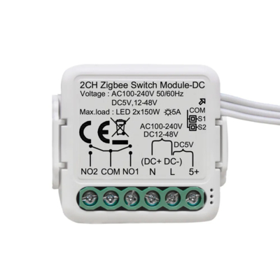 Умное реле с Zigbee 2CH, сухим контактом, AC 100-240В
